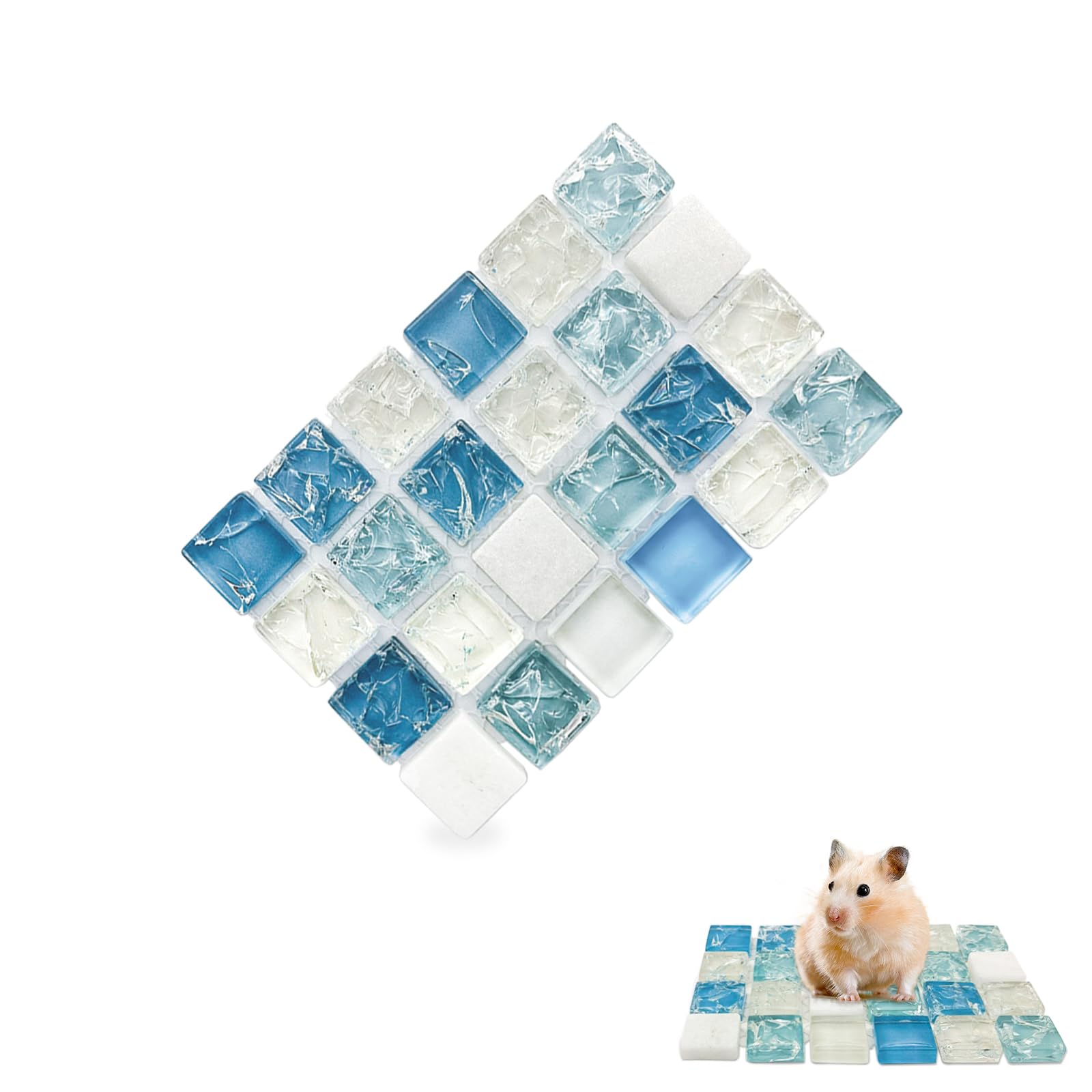Kühlkissen für kleine Haustiere, Eismatte aus Kristallglas, geeignet für Zwerghamster, Zwergfette Ratte (Hellblau, 10 x 6,5 cm)