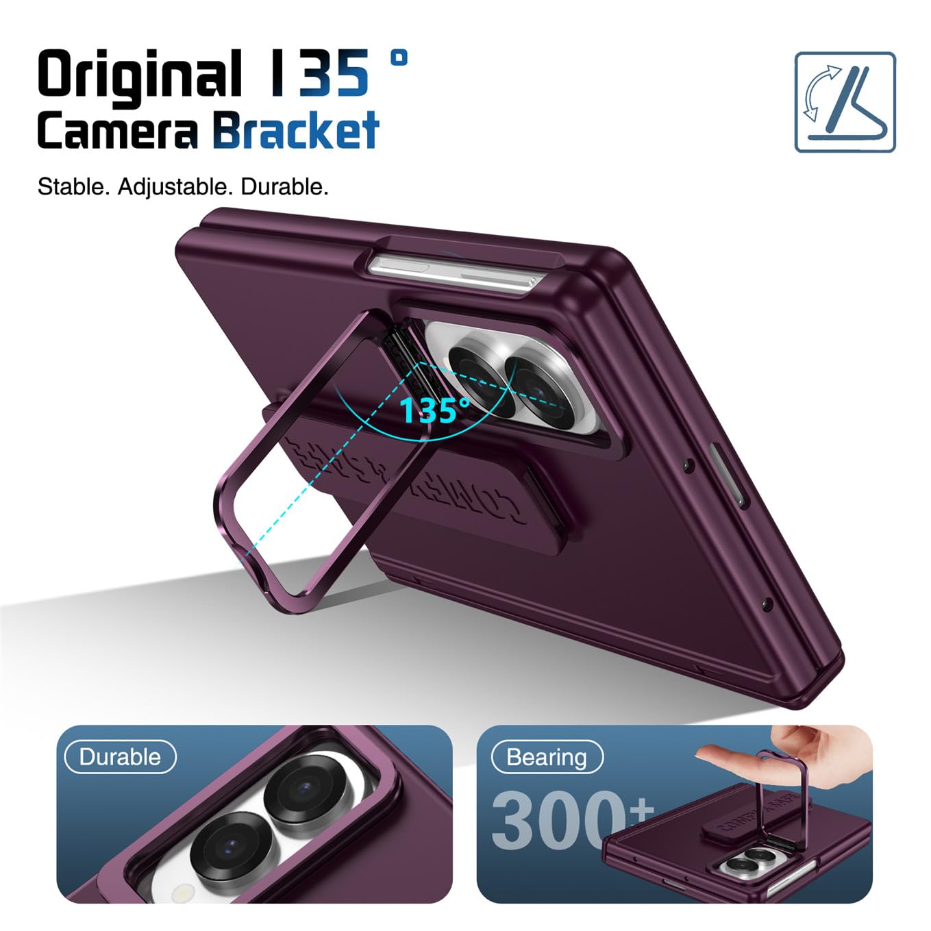 Etui do Galaxy Z Fold 8 z paskiem, zintegrowana folia ochronna, podpórka, uchwyt na nadgarstek, magnetyczny zamek błyskawiczny, pokrowiec na nadgarstek do Samsung Galaxy Z Fold8-czerwony