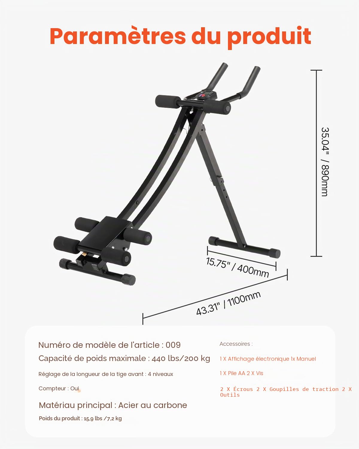 VEVOR Appareil d'Entraînement Abdominal à Double Piste, Machine Abdominale Capacité de Charge de 200 kg, Entraîneur Abdominal et Force de Base Pliable et Réglable, Équipement pour Domicile Gym