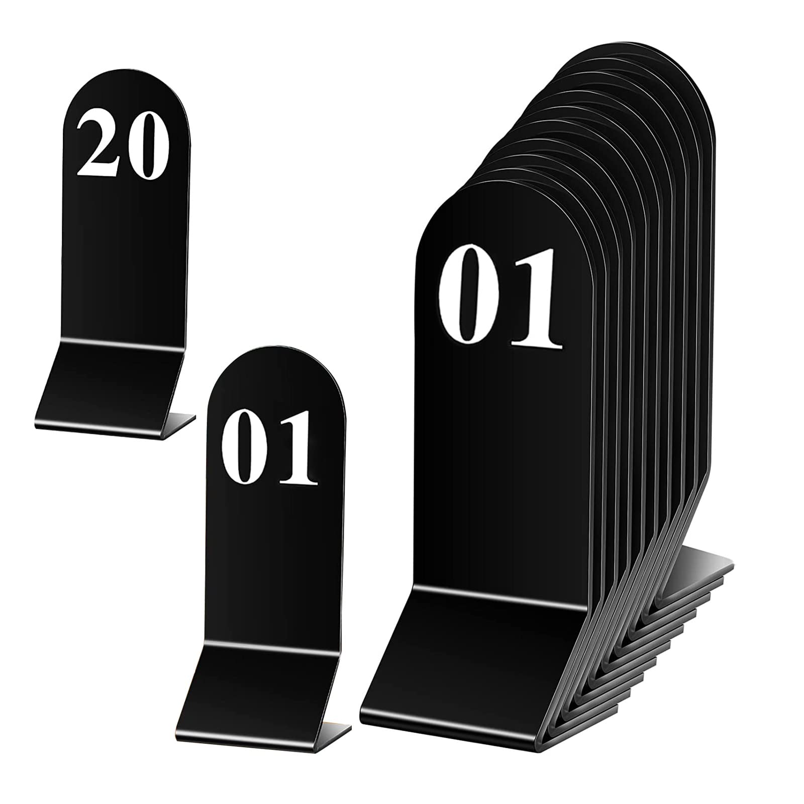 MYUYEE Acrylic Stackable Table Numbers Black 1 To 20 - Standing Table Number Cards Signs For Restaurants Cafes Party Banquets Weddings, Stable Upstanding, Place Cards Holde