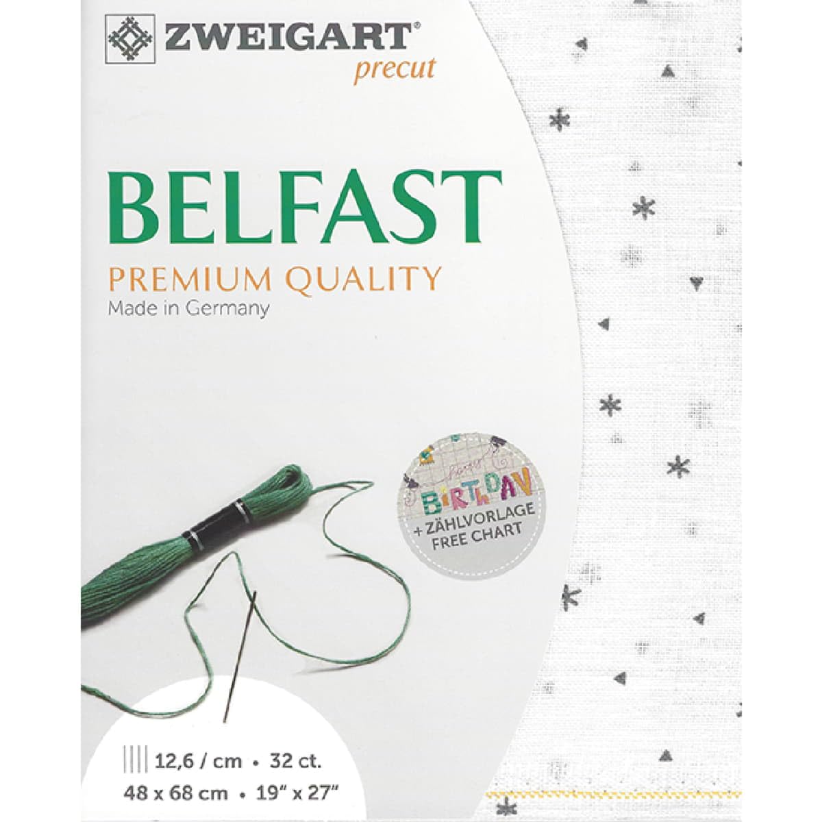 Zweigart Sparkle White/Grey Stars (1369) 32 Count Belfast Linen Evenweave Fat Quarter Measuring 70cm x 50cm (27 x 19 Inches)
