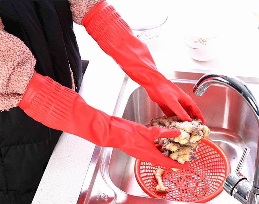 Eopzo Latex Cleaning Gloves for Kitchen Dishwashing & Cleaning Cloth | Waterproof & Reusable, 2 Pair Pack (4 Red Gloves)