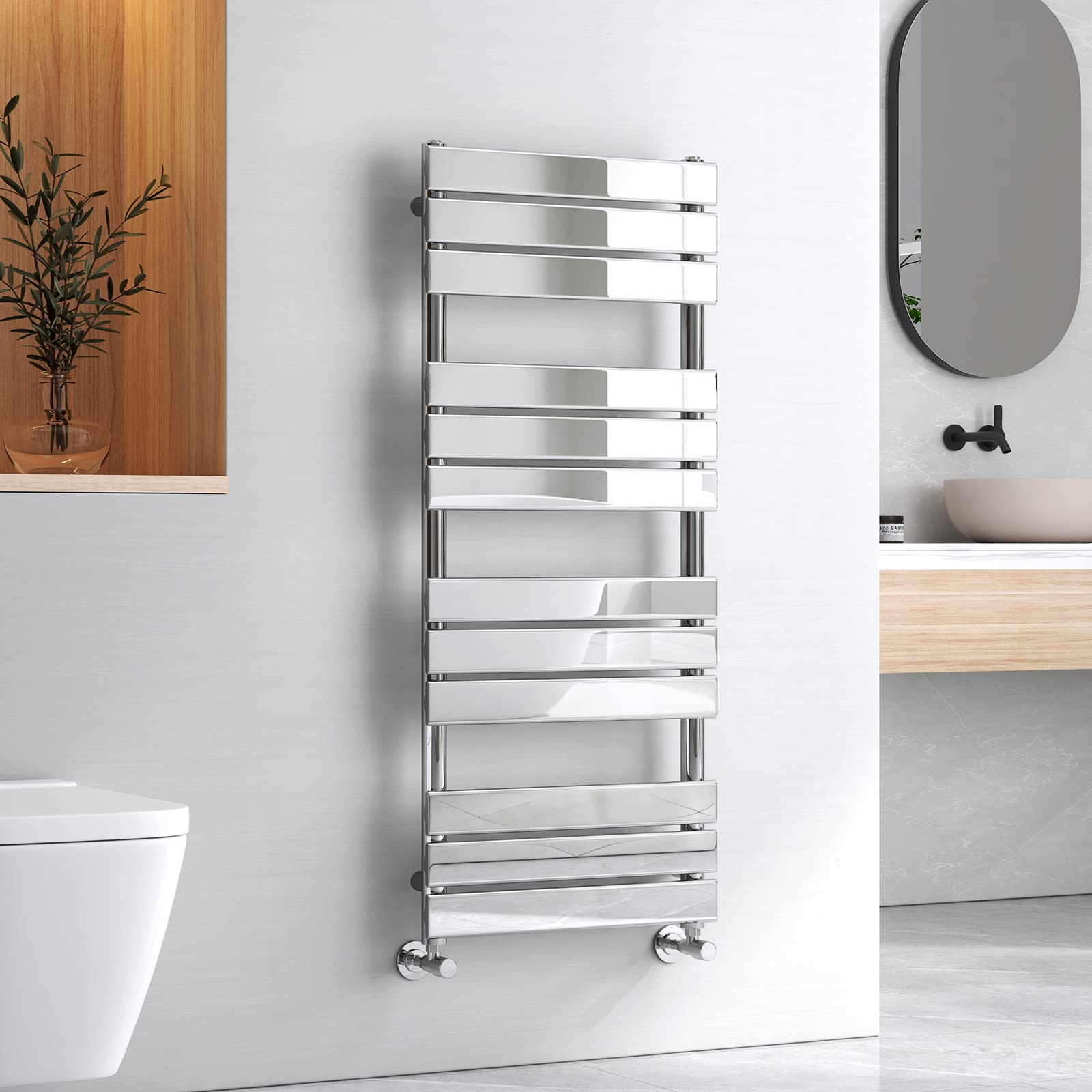 EMKE Radiator Towel Rail 1200 x 500 mm, Heated Towel Rail Modern Designer Towel Radiator Bathroom Heater Towel Warmer Flat Panel Chrome