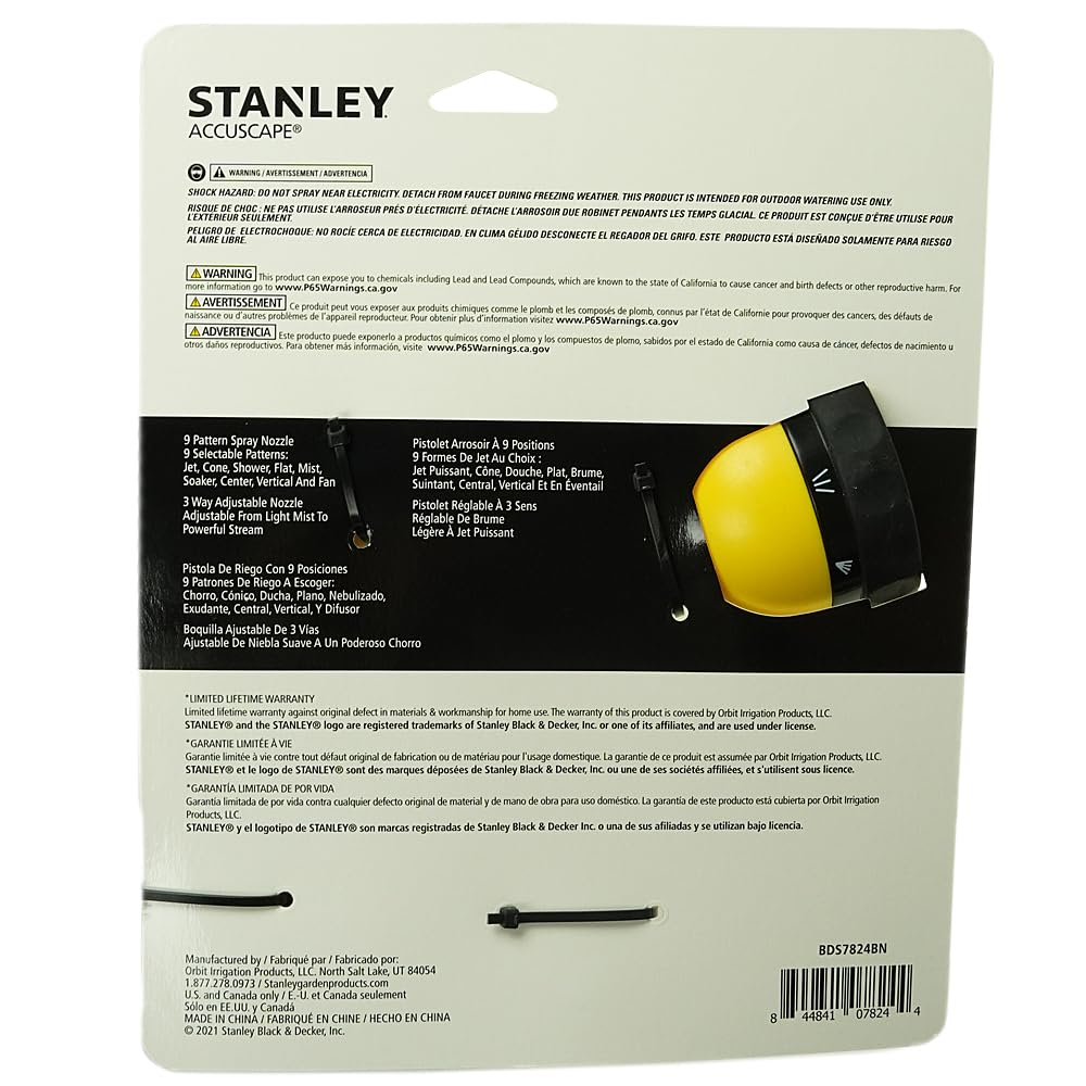 Stanley Accuscape BDS7824BN 2 Piece Garden Hose Nozzle Sprayer Set 9-Pattern Options and 3 Way Adjustable Spray High Pressure