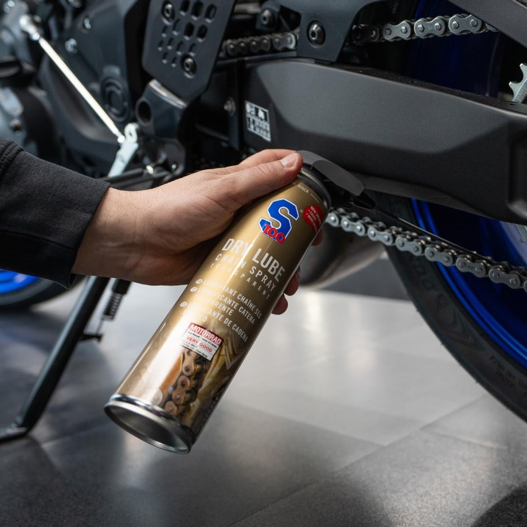 Dr. Wack - Kit Entretien Sec pour Chaîne de Moto S100 - Lubrifiant Dry Lube + Nettoyant Chain Cleaner + Brosse Spécialisée - Protection Premium Contre Usure & Corrosion - Fabrication Allemande