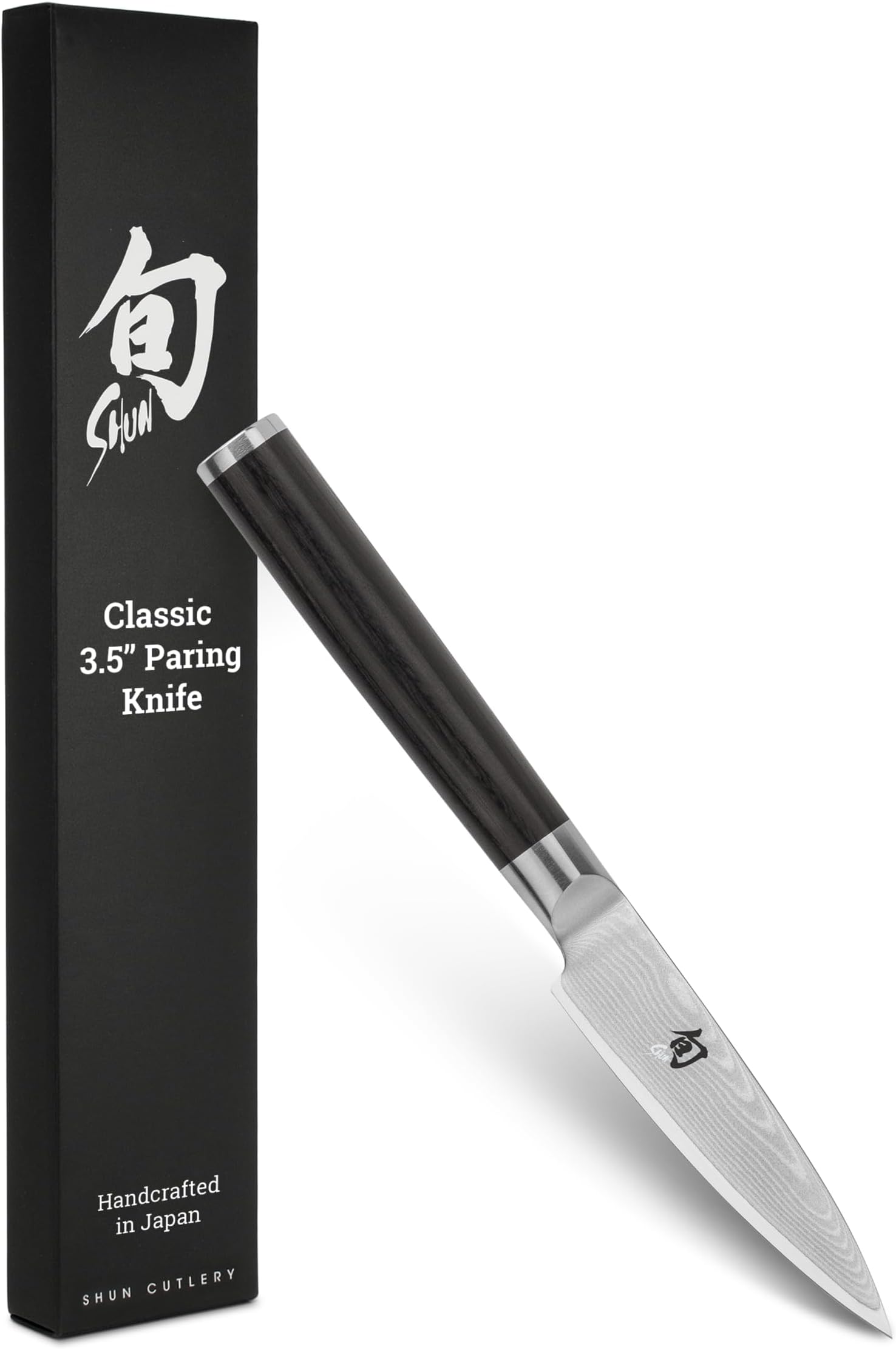 Shun Classic 3.5" Paring Knife, Handcrafted Japanese Vegetable & Fruit Knife, VG-MAX Core with Damascus Stainless Steel Cladding, Pakkawood Handle, Small Kitchen Tool for Peeling, Coring & Cutting | Handcrafted Japanese Vegetable & Fruit Knife, VG-MAX Core, Damascus Stainless Steel Cladding, Pakkawood Handle.