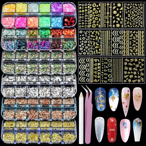 Artdone Nail Art Studs Kit, 6 boxes Multicolor And Design