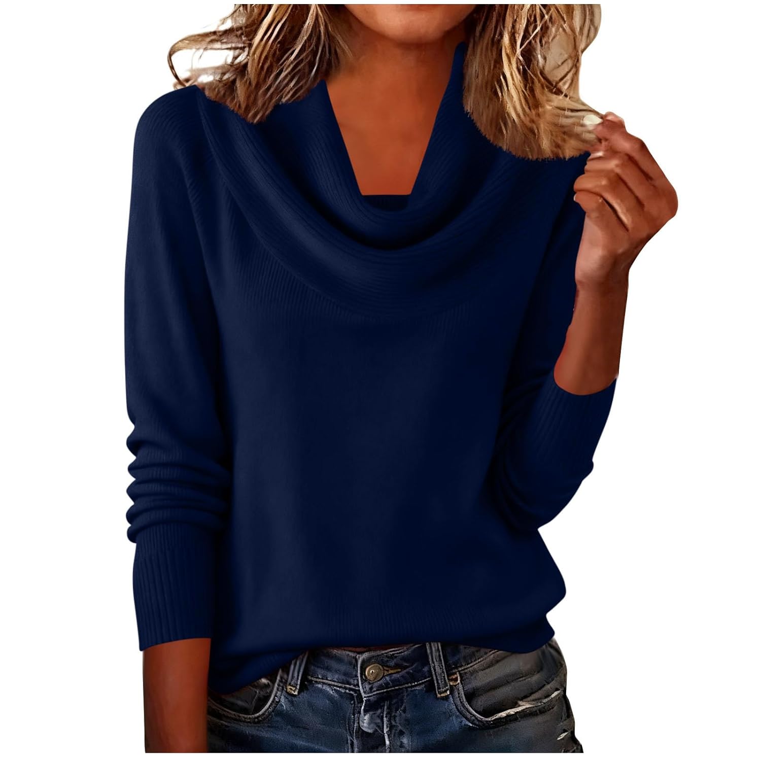 Women 2025 Swing Neck Sweater Ribbed Knit Elegant Winter Pullover High Elastic Irregular Sweatshirt Plain Sweaters