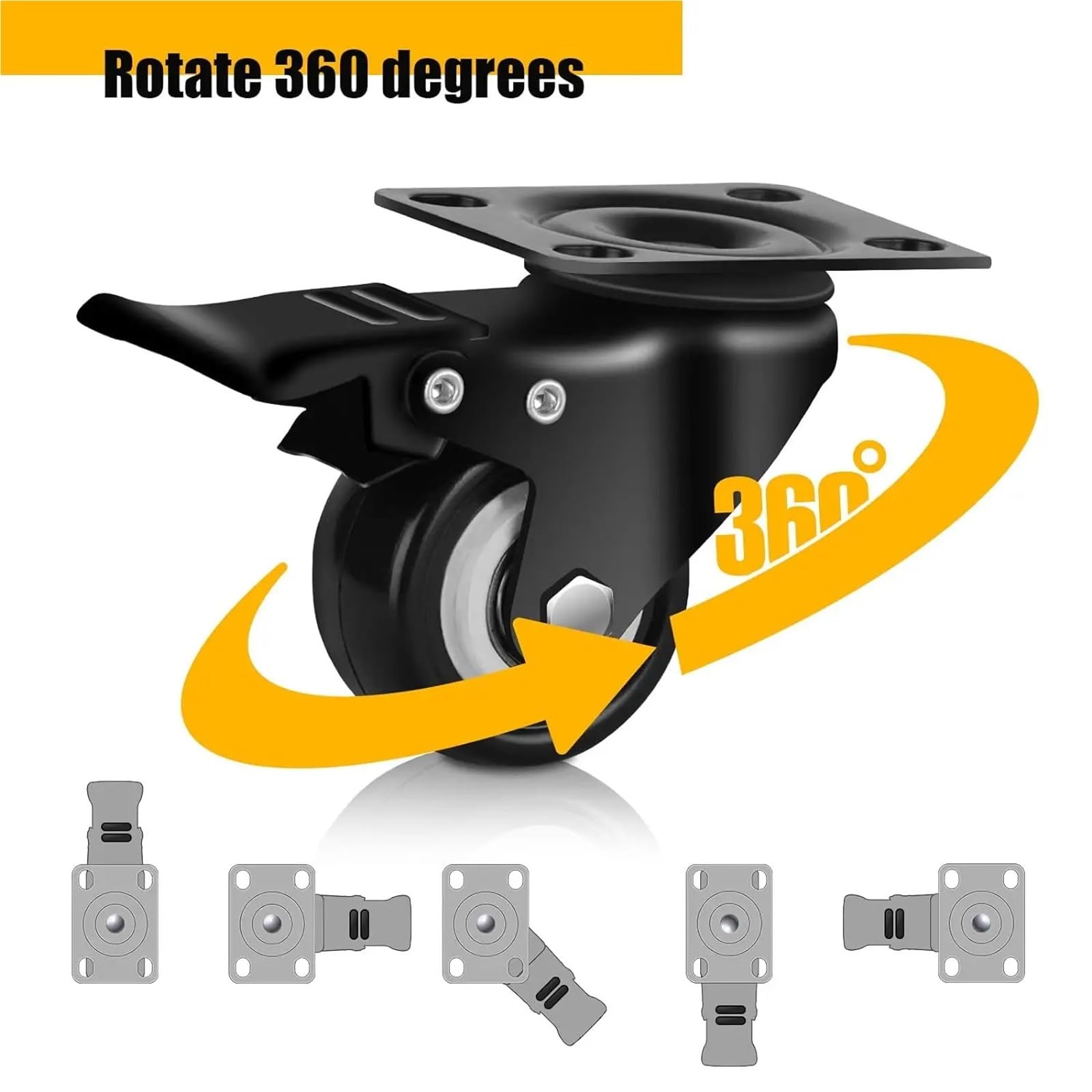 Ruote girevoli in gomma da 4 pezzi Ruote in gomma Rulli for i Ruote girevoli Ruota piroettante a 360 ° Industriale con freno Offic, Facile da Installare(4pcs,2 inch)