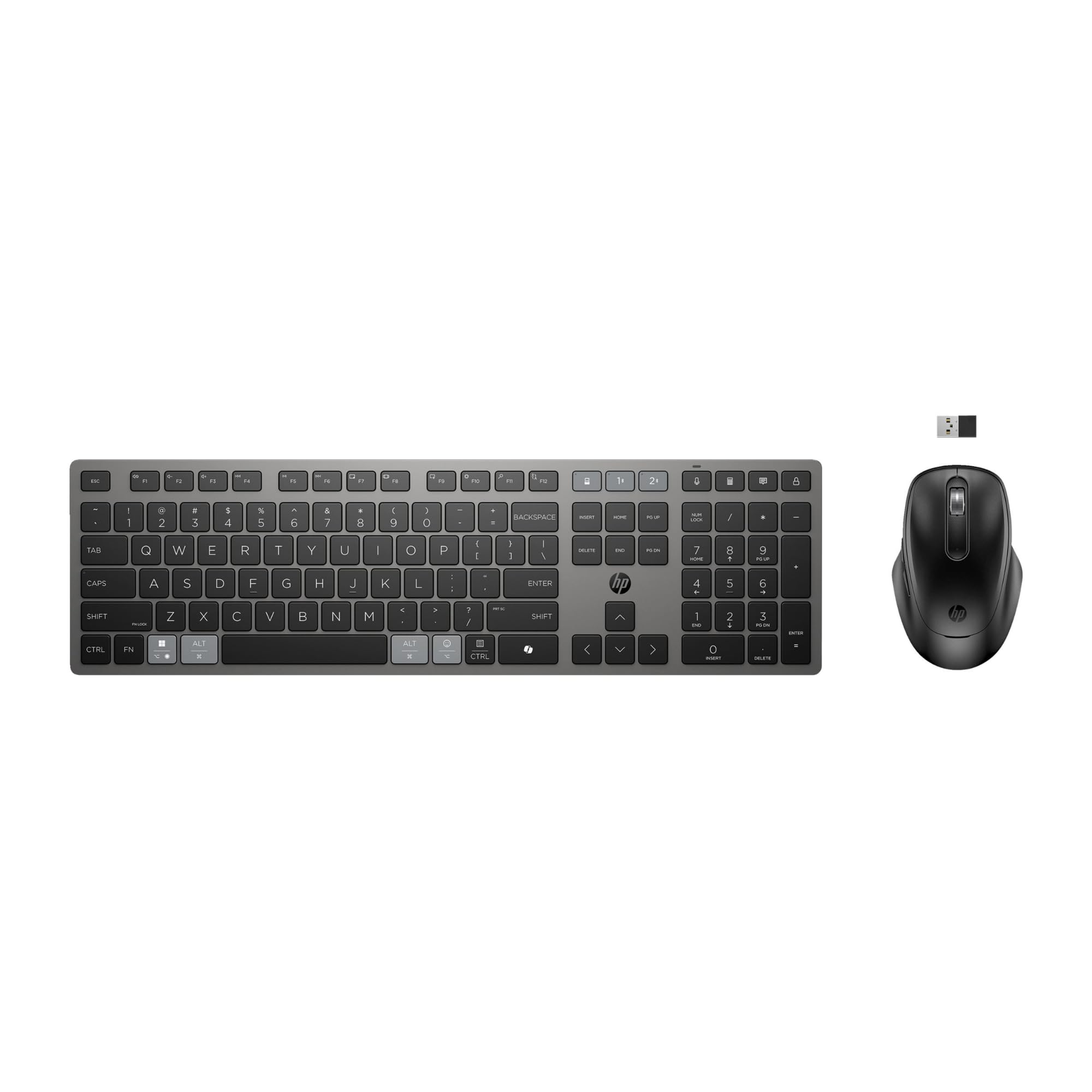 HP 725 - Kit de teclado y ratón - Multifuncional recargable con supercondensador - Tamaño completo - Inalámbrico - Bluetooth 2.4GHz - GB - Noche Negro - Smart Buy