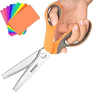 Makasla Pinking Shears Scissors for Fabric, Craft Scissors Decorative Edge, Zig Zag Scissors with Serrated Cutting Edge, Professional Sewing Pinking Shear for Fabric/Leather/Paper Craft (Oragne)