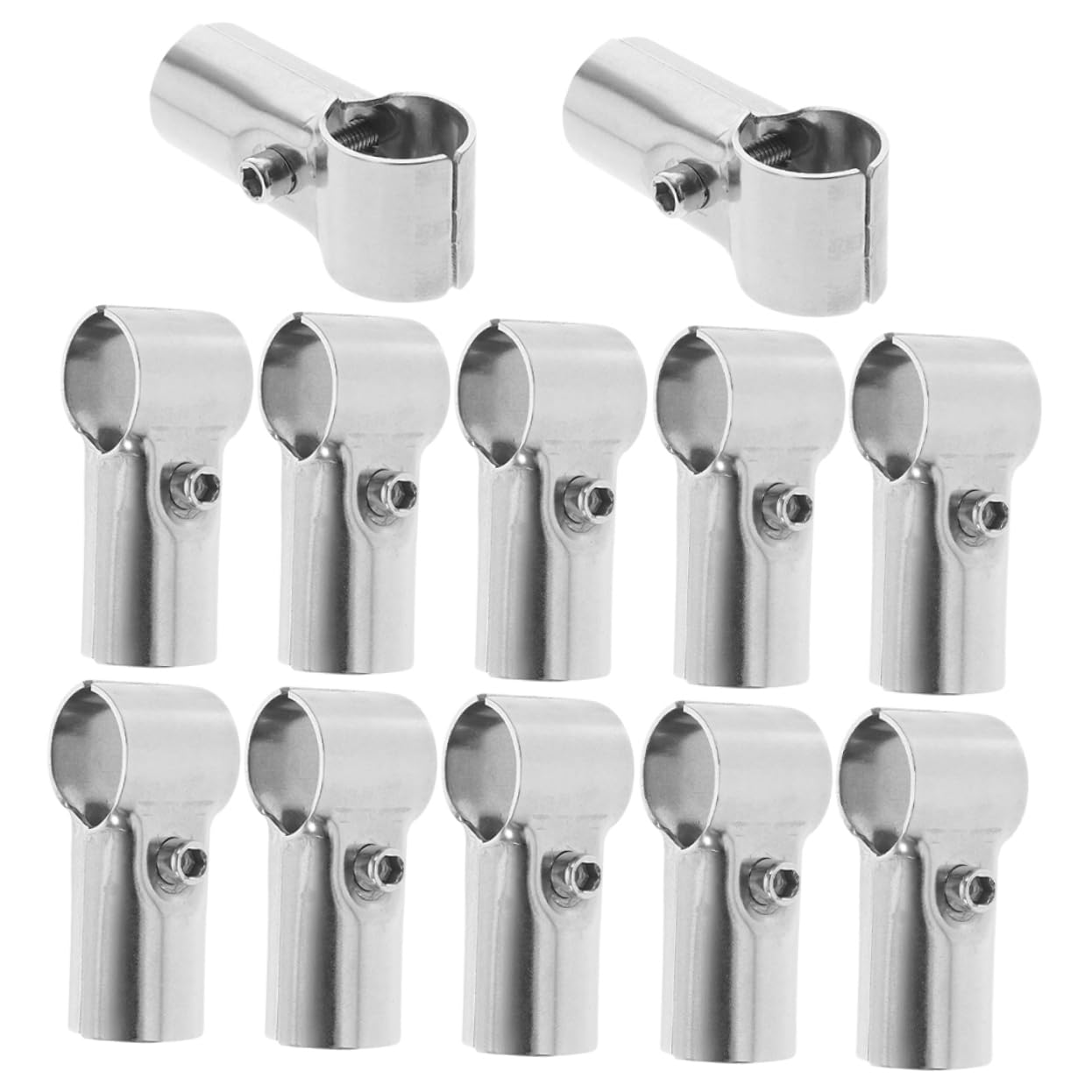 SHINEOFI Collier de Serrage Inox 32-50, Connecteur Inox Tube en Acier Inoxydable Argenté, 12 Pièces, pour Rail et Poteau, Intérieur Extérieur