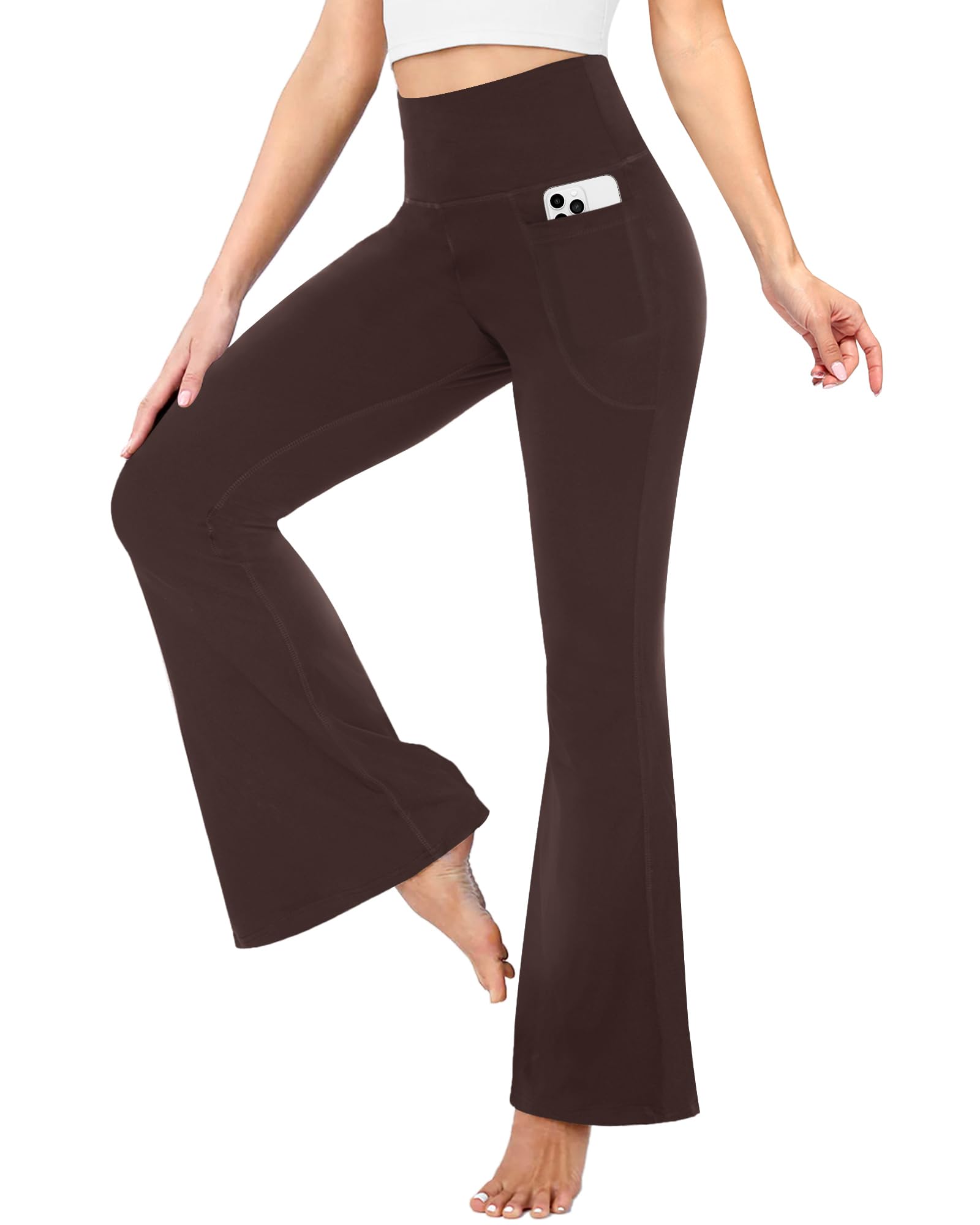 TNNZEET Yogahose Damen High Waist mit Taschen Schlaghose für Yoga | Blickdicht Flared Leggings Elastische Bootcut Sporthose Freizeit Jogginghose Weite Jazzpants für Alltag