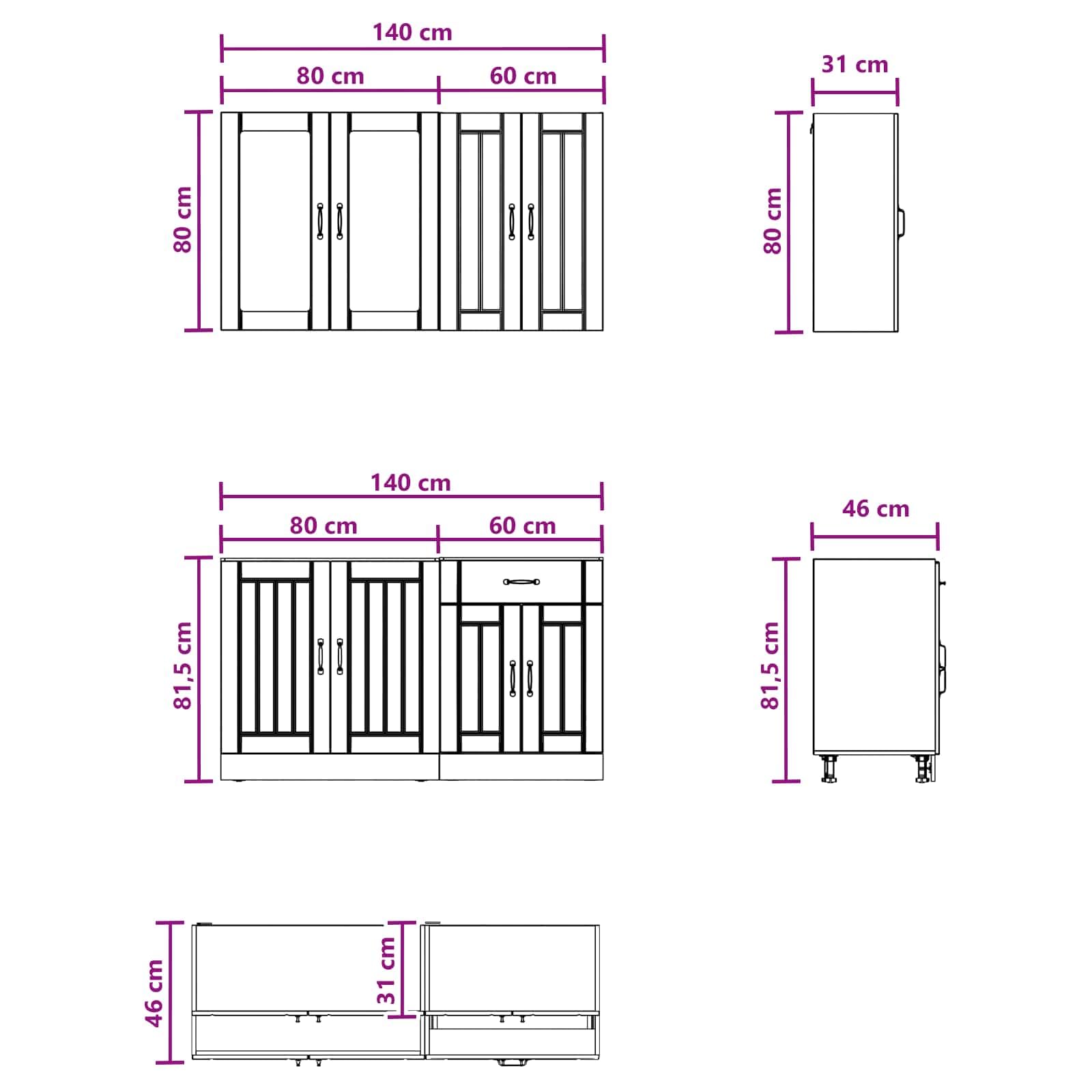 Hothingwell Unité de Cuisine Lucca 4 pc Blanc Bois d'Ingénierie