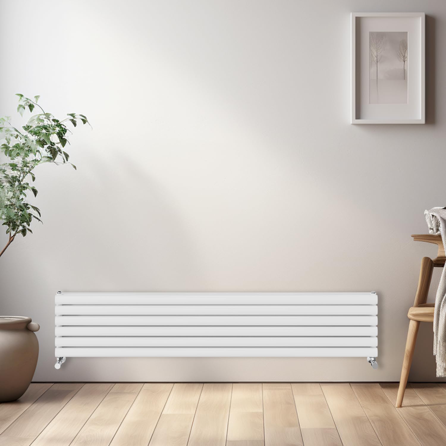 NRG Horizontal Oval Radiator Bathroom Central Heating Double Column Designer Radiators 1800x354mm - White