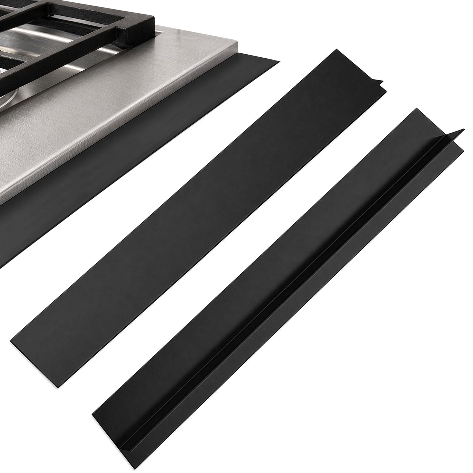 2 Pack Silicone Stove Gap Covers 25 Inch, Heat Resistant Cooker Gap Filler, Non-Slip Oven Side Gap Cover Strip for Kitchen Countertop and Worktop Edging, Easy to Clean Hob Covers, Black