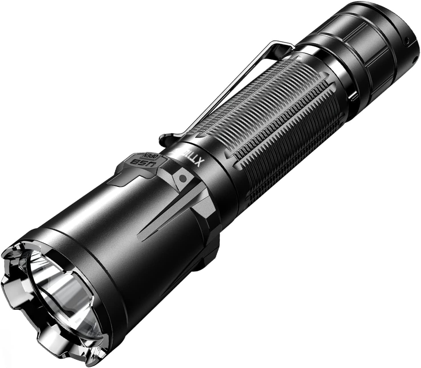 Wurkkos FC12 Tactische Zaklamp, 2000 Lumen Oplaadbare LED Zaklamp, Lichtbereik 345m, SFT40 Mini Zaklamp met Zwarte Tactische Schakelaar, IPX8 Waterdicht