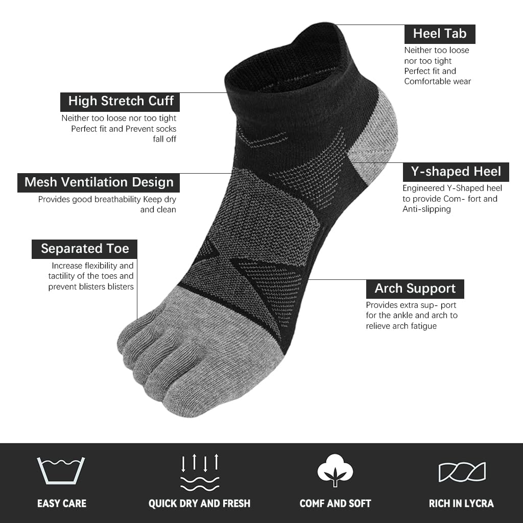 Proberos 5-Toe Yoga Socks, Cotton, Non-Slip Towel Sole, Athletic Toe Socks 1