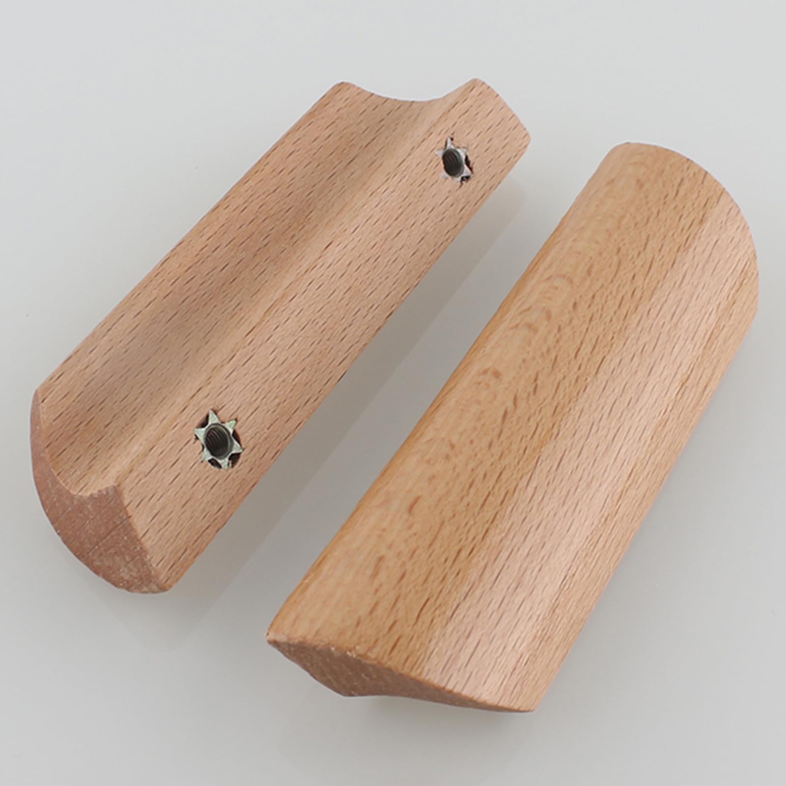 Beech Furniture Pull Handles Solid Wood Kitchen Cupboard Handles 2 Pcs Cabinet Drawer Handles Surface Varnish, with Screws (Hole Distance 64mm)