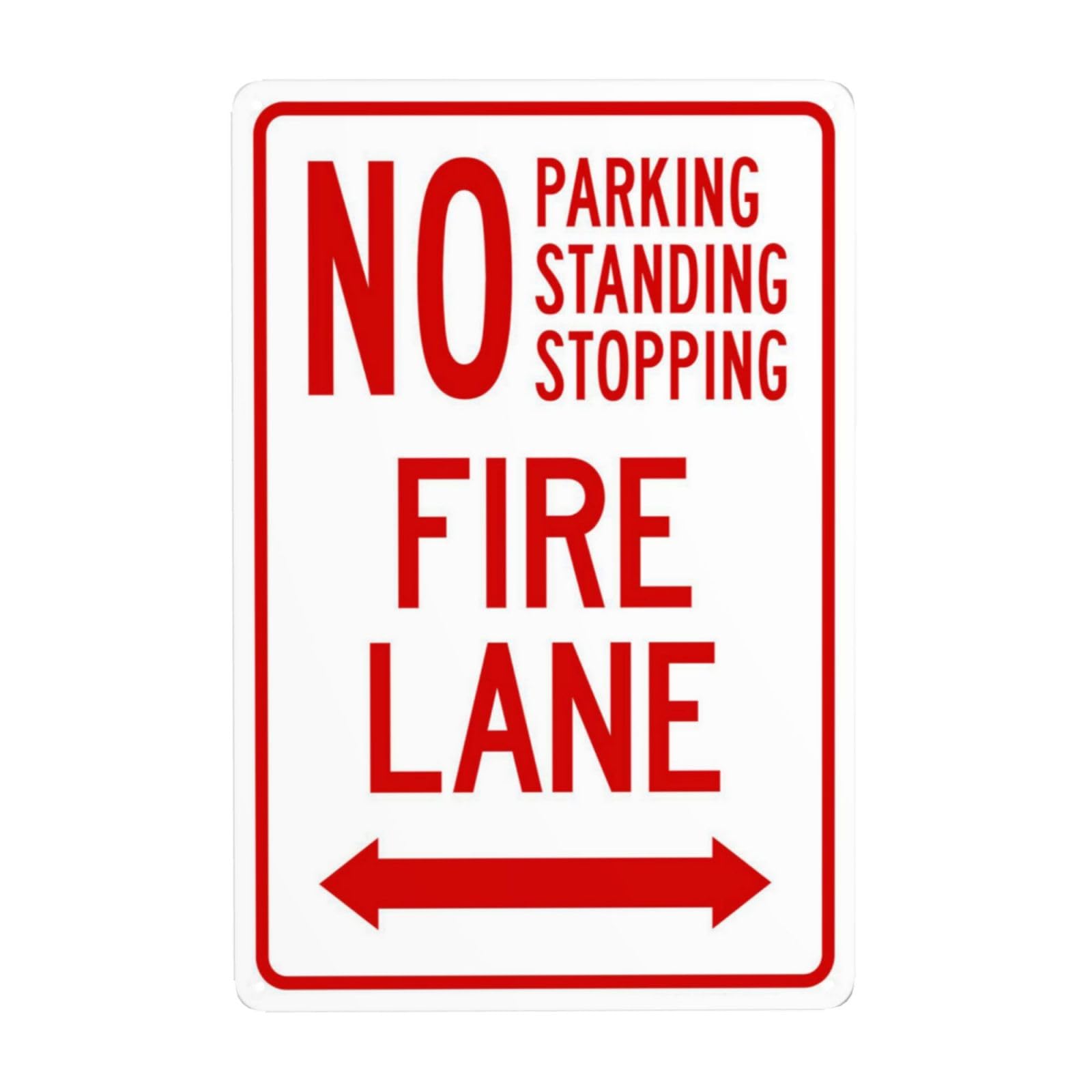 SMAZDFXX No Parking Standing Or Stopping Fire Lane With Bidirectional Arrow Metal Warning Sign, Cautions Security Tin Sign, Safety Posted Signs for Street Business Wall Decor 12"x16"