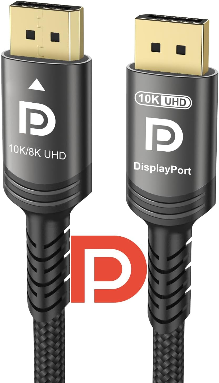 Ubluker 10K 8K DisplayPort 2.1 Cable 54Gbps 2M, Certified DP to DP Cord 4K 240Hz 165Hz 144Hz 120Hz 10K 8K 120Hz Nylon Braided UHBR HDCP2.3 FreeSync G-Sync RTX5090 Gaming Monitor PC Projector