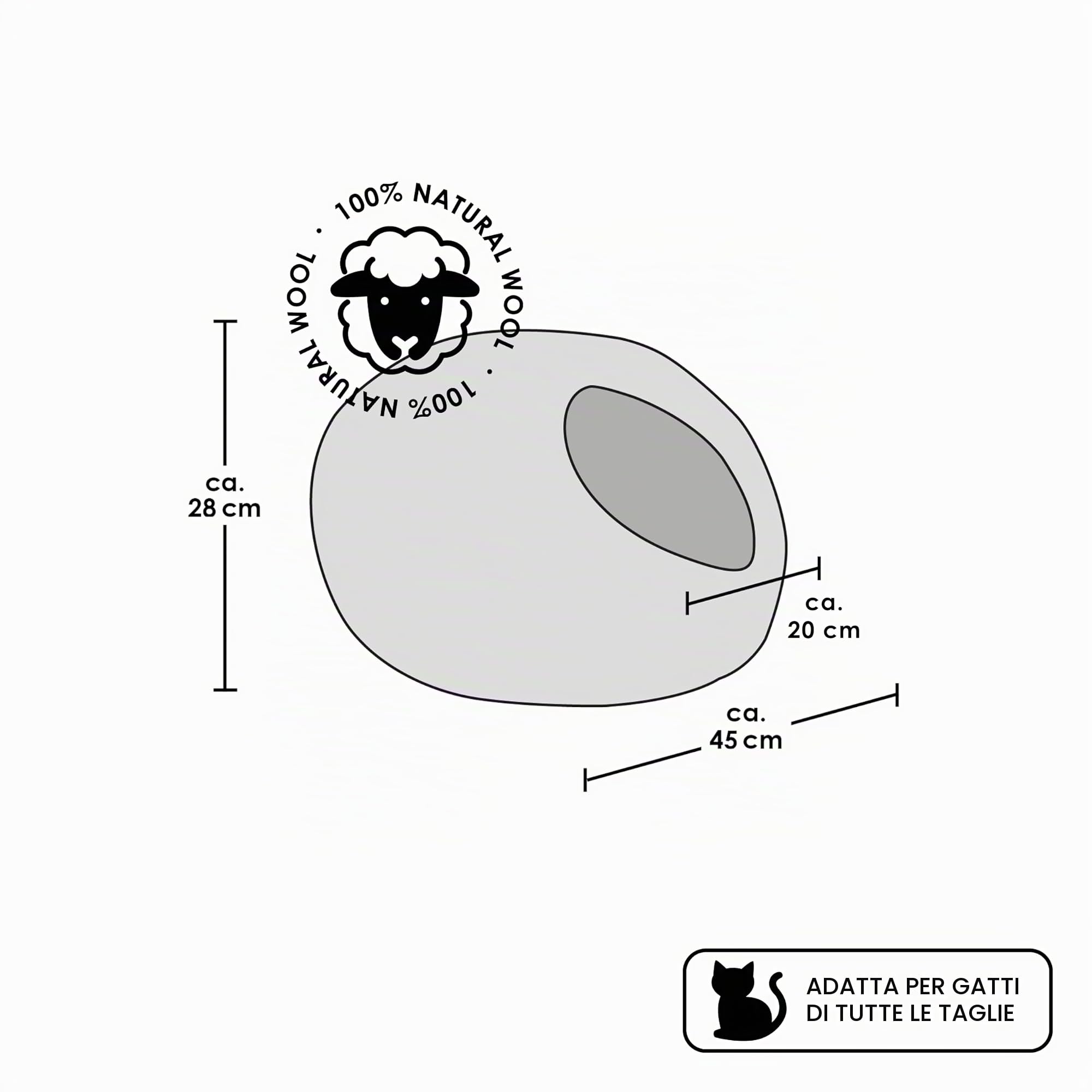 LucyBalu® Catcave Cuccia per gatti in feltro di lana I Grigio chiaro
