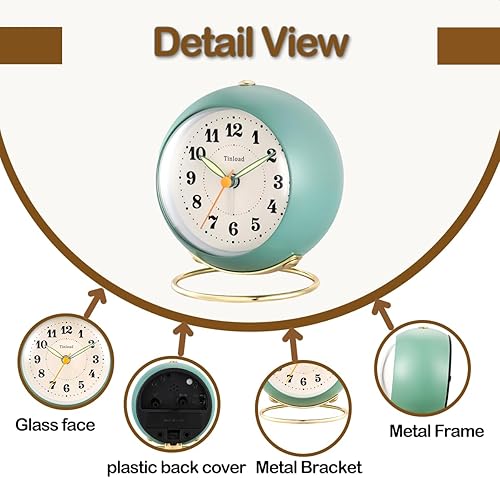 Miniatura 4 de Reloj despertador analógico, reloj de escritorio pequeño de diseño retro simple con luz manual, funciona con pilas, repetición, para niños,