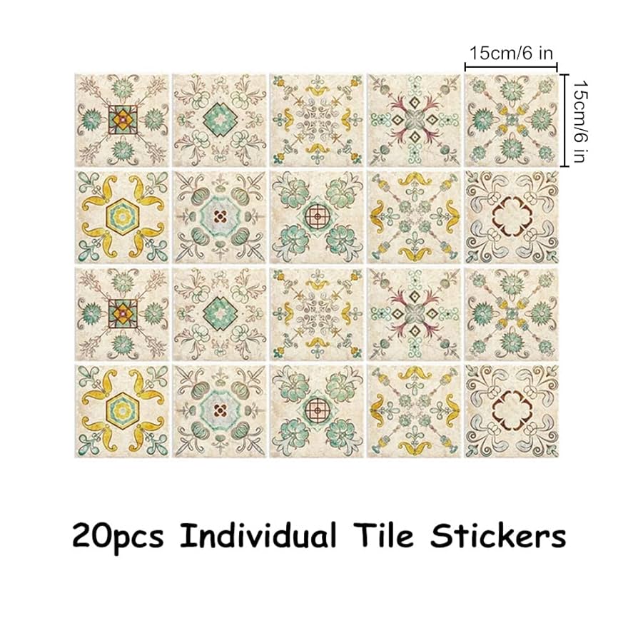 20pcs Vintage Victorian Tile Stickers Kitchen Bathroom Wall Tile