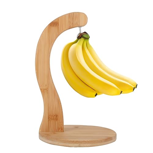BOXOB Wooden Banana Holder Stand, Rustic Wood Banana Hanger with
