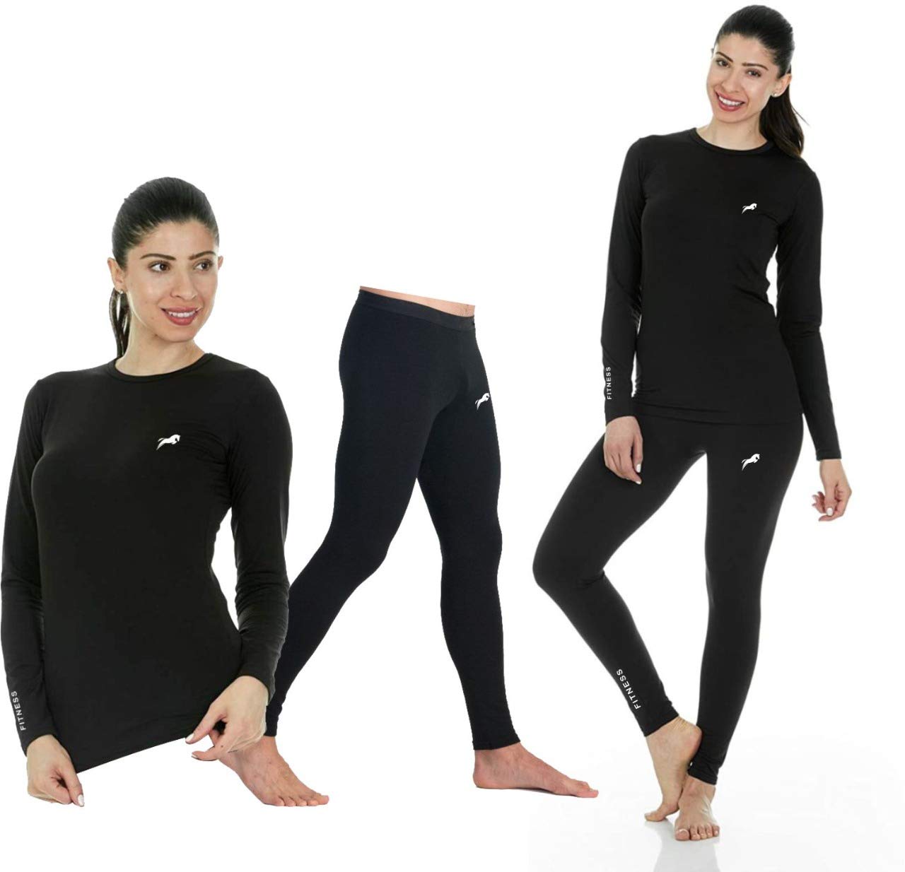 QUADA Women Polyester Compression Dry Fit Long Sleeve Running Athletic T-Shirt & Lower Workout Sports. (Black, Medium)