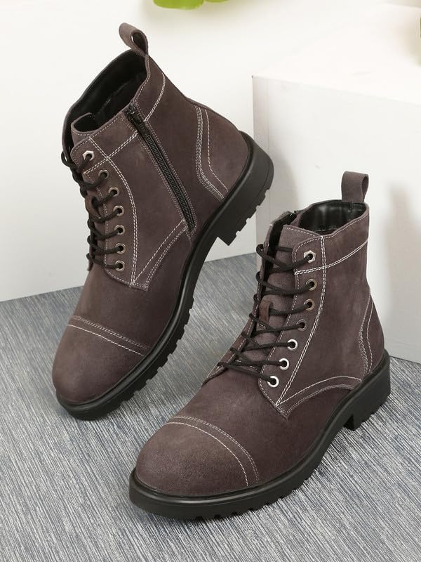 Image of TEAKWOOD LEATHERS Men's Leather Lace-up Chelsea Boot for Men, Round Toe, Blocked Heel, Textured Pattern TPR Outsole with Side Zipper | T SH TW 27