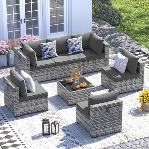 UDPATIO Patio Furniture Set, 7 Piece Outdoor Sectional Modular Sofa
