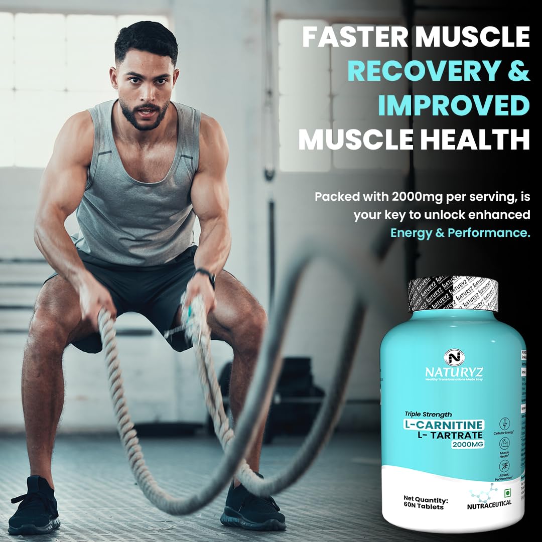 NATURYZ Triple Strength L-Carnitine L-Tartrate 2000MG Converts Fat into Energy | Cellular Energy & Endurance | Athletic Performance | Cutting Supplement - 60 Tablets 3