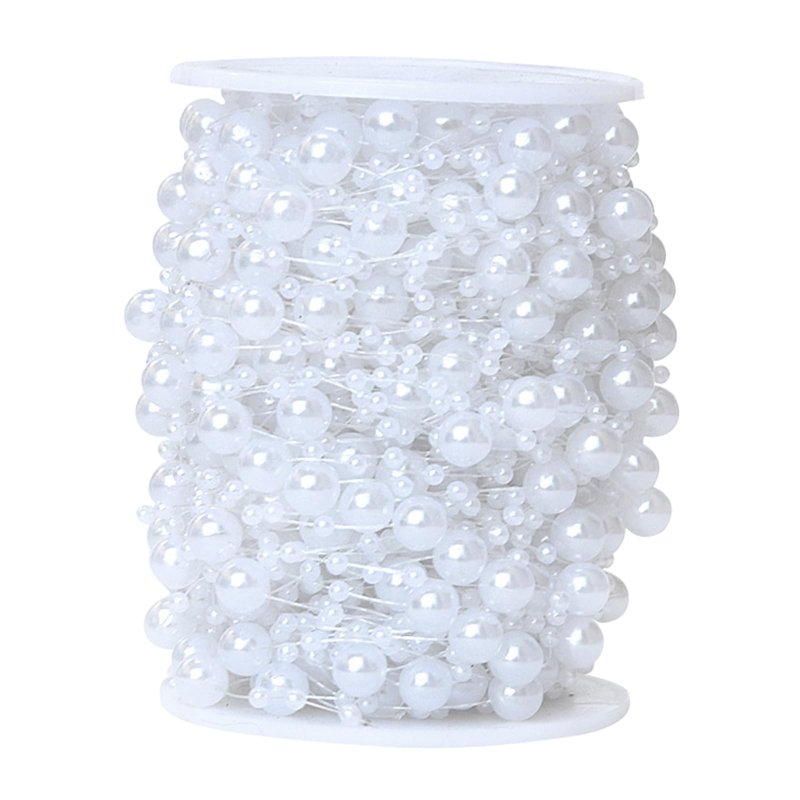 JVHLOV 30Metre Fishing Line Artificial Pearl Beads String Chain Garland, Garland Bead Ribbon, for Wedding DIY Craft Party Table Decoration (White/Beige) (White)