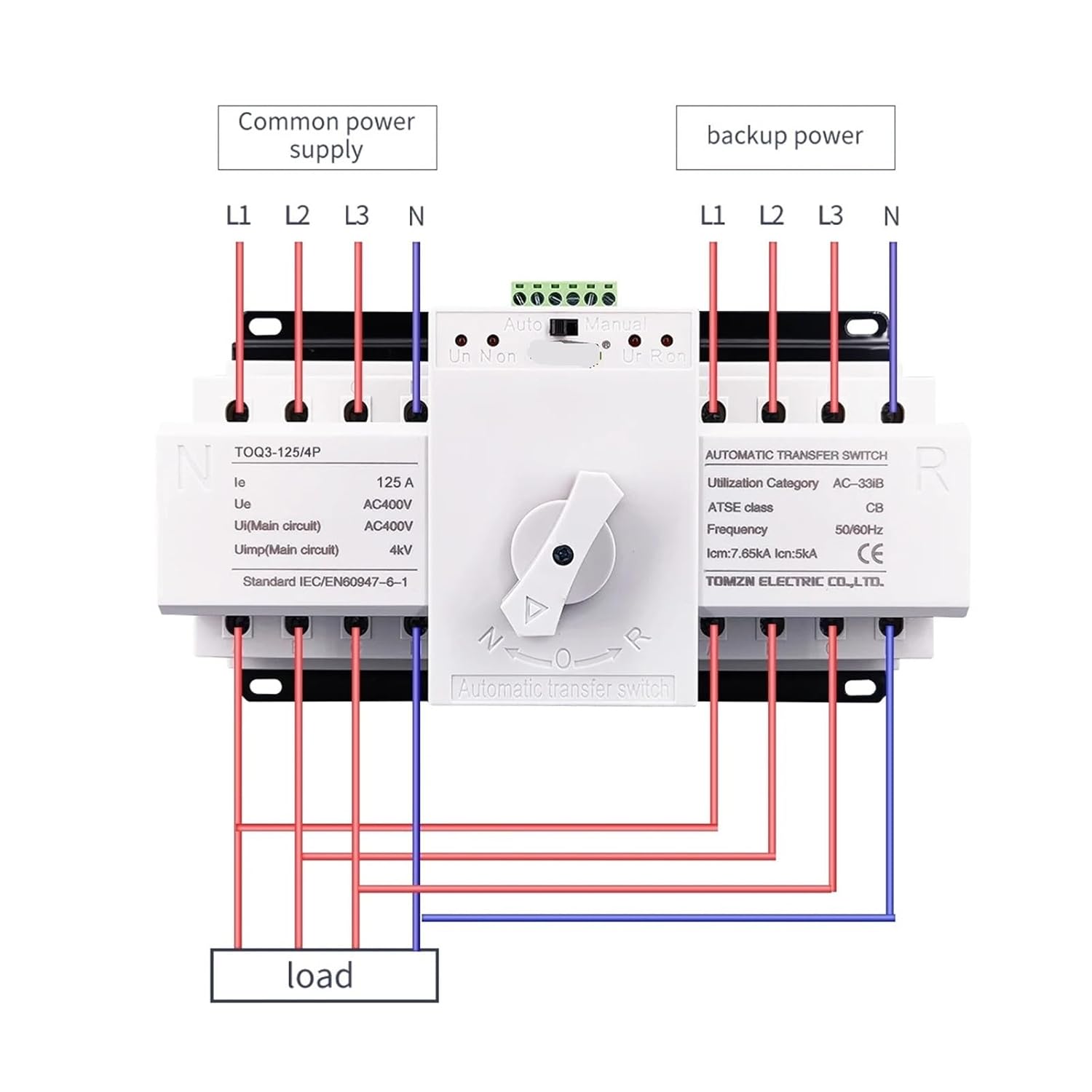 4P 125A 3 Phase 4 Wire 230V Type Dual Power Automatic Transfer Switch 4P/125