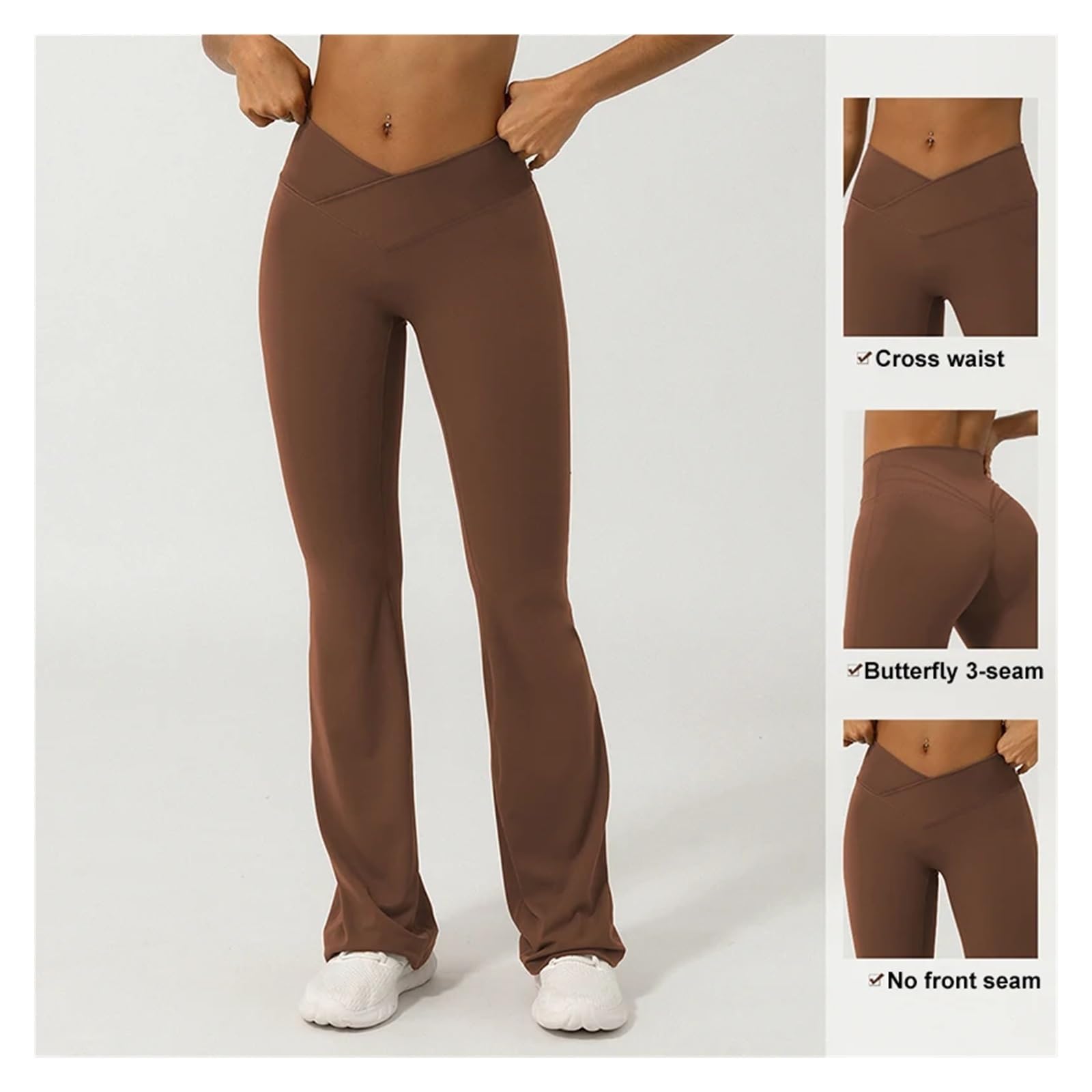Leggings Acampanados Cruzados con Cintura en V for Mujer, Pantalones de Yoga Pierna Ancha, Leggings Deportivos Nailon elásticos for Entrenamiento para Yoga Fitness