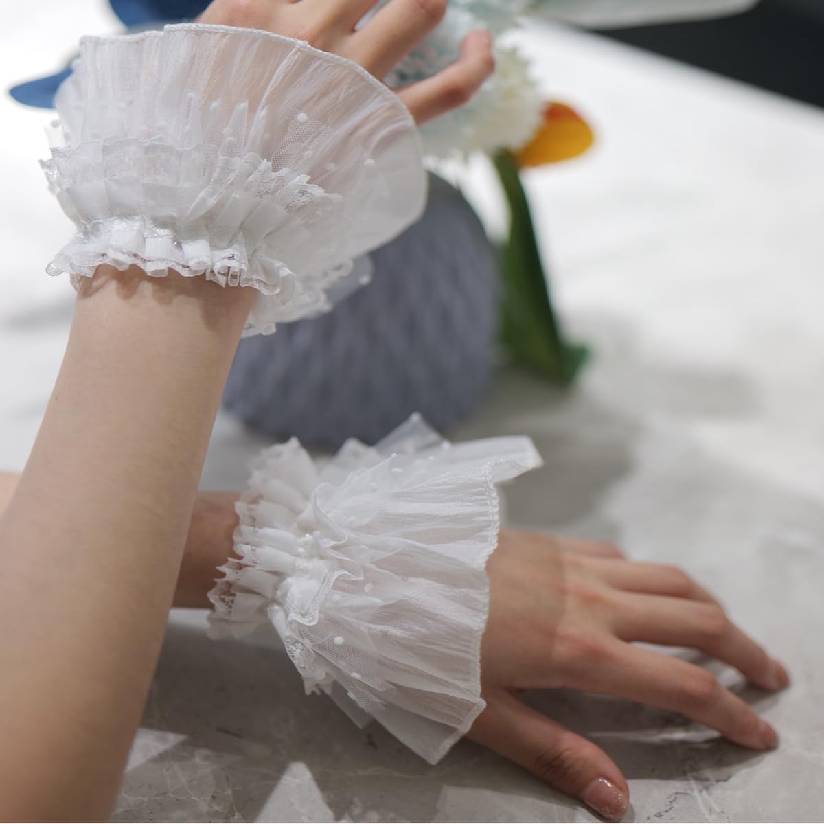AUOCATTAIL wrist sleeves Lace Fingerless Glove Bridal Cuffs for Women Girls Wedding Party Costume Accessories image 3