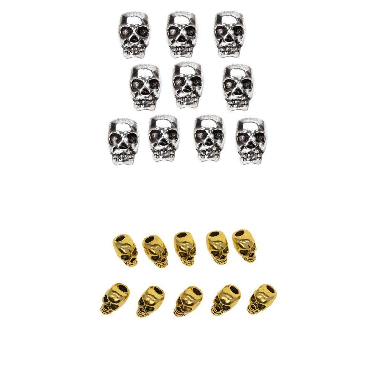 SNAPPSY 20Pcs Silver Gold Large Hole 3D Skull Spacer Loose Beads Jewelry Making-image-39