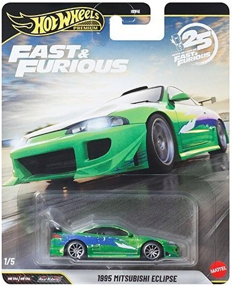 Hot Wheels Premium Fast & Furious 25th Anniversary Die-Cast Cars, Set of 5, Mitsubishi Eclipse, Mercedes 500 SEL, Mustang Boss 302, Lykan Hypersport, Toyota FJ, HNW46-956N