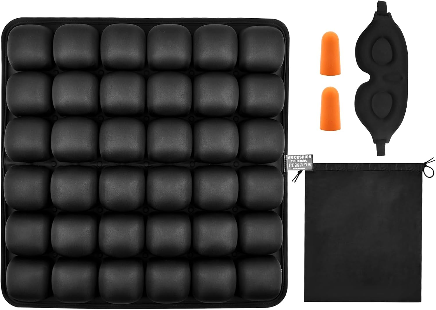 Travel Cushion Airplane Seat, Portable Inflatable Air Bubble Design Airplane Seat Cushion for Long Flights, Ergonomic Comfort Support for Car,Office,Stadium, with Storage Bag(Color:Black)