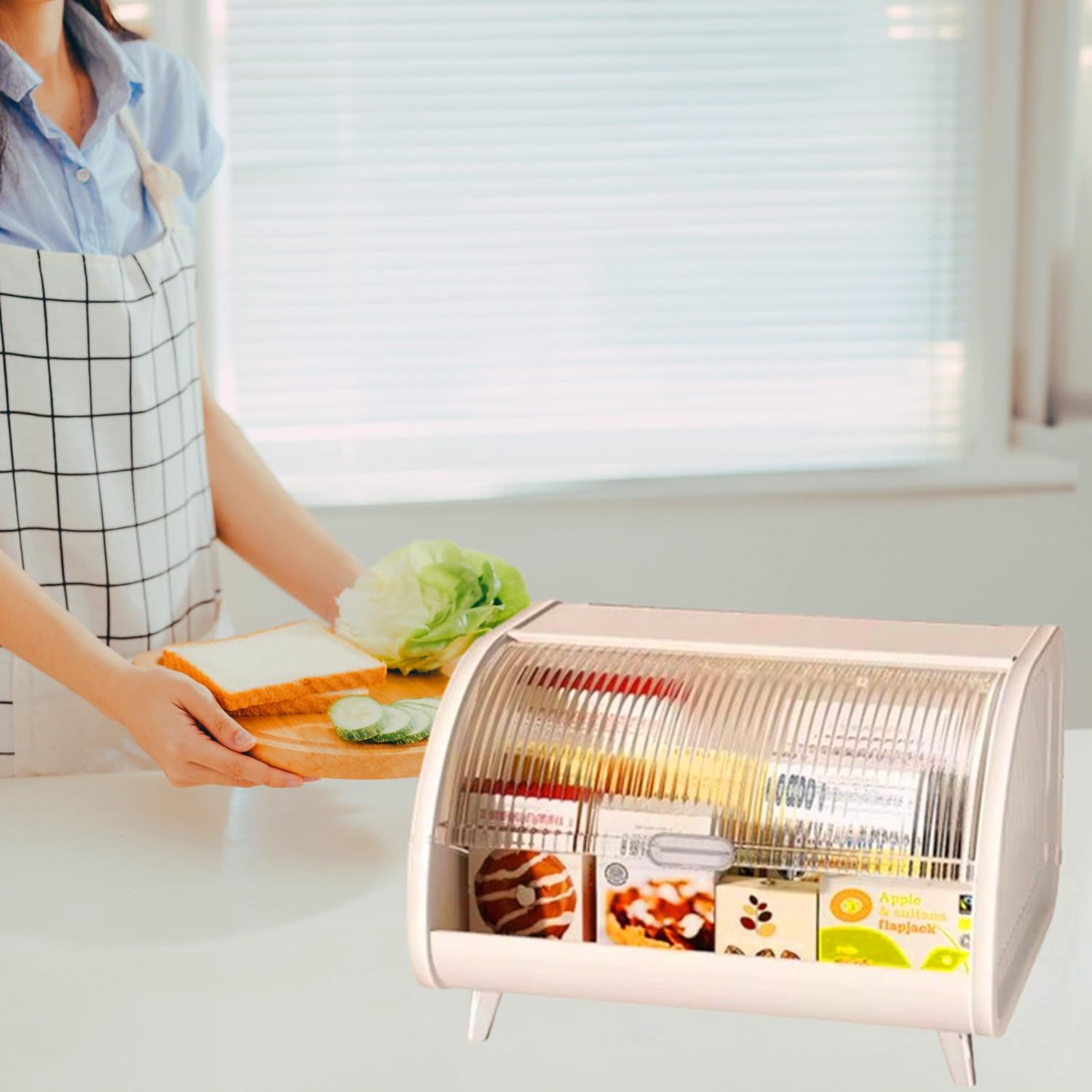 Scatola per il pane, scatole per il pane ad angolo grandi con coperchio arrotolabile, organizzazione della dispensa per l'arredamento della fattoria e contenitore per il ripiano del bancone