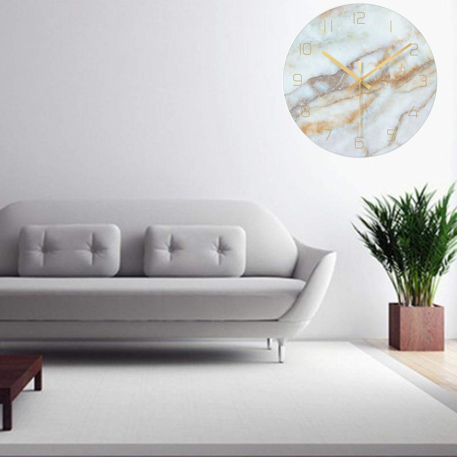 Fenteer Große Bauernhaus Wanduhr 12 Zoll mit Glas Marmor Wanduhr Schweigen Batterie Betrieben Moderne Glas Uhren für Wände/Wohnzimmer/Home Decor/Büro - Cyan