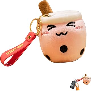 Bubble Tea Keyring | Mini Plush Milk Tea Cup Shape Hanging Keychain for Bubble Tea Lovers - Bubble Tea Plush Decor Milk Tea Cup Keyring for Kids Aezon