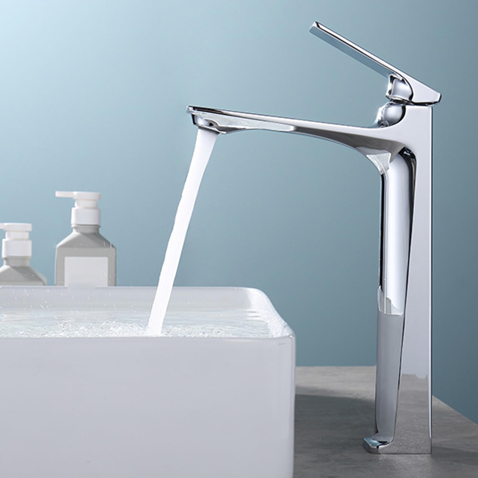Waschbecken Armaturen Bad Einhandmischer Mischbatterie Badezimmer Wasserhahn Hoch Wasserhahn Badezimmer Warm Und Kaltmisch Einzelloch Komplett Aus Kupfer,Chrom,hoch
