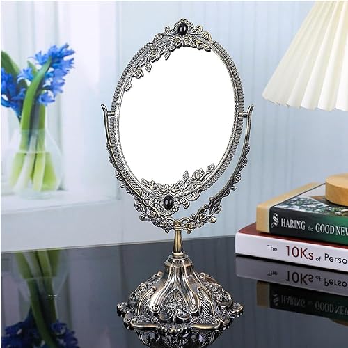 Guppy Espejo de maquillaje vintage de metal de 15 pulgadas, espejo cosmético ovalado de mesa, espejo cosmético giratorio vintage de doble cara con disponible en Yaxa Colombia