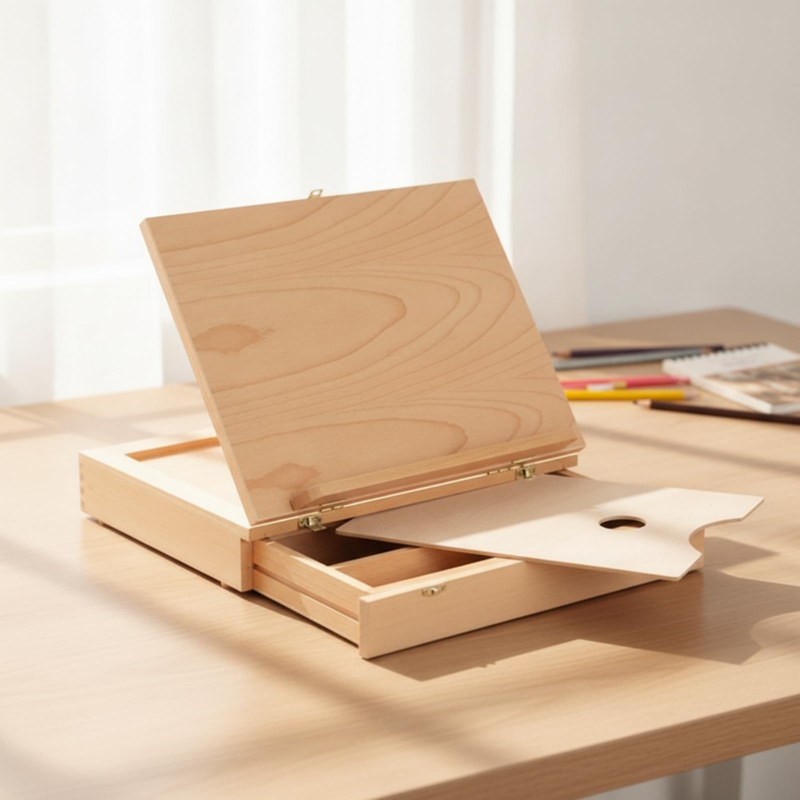 Caja Caballete Mesa Portátil Caja Pintura con Caballete Maletín Pintura con Cajón para Estudiantes, Estudio, Caja De Caballete De Escritorio Multifuncional De Una Sola Capa