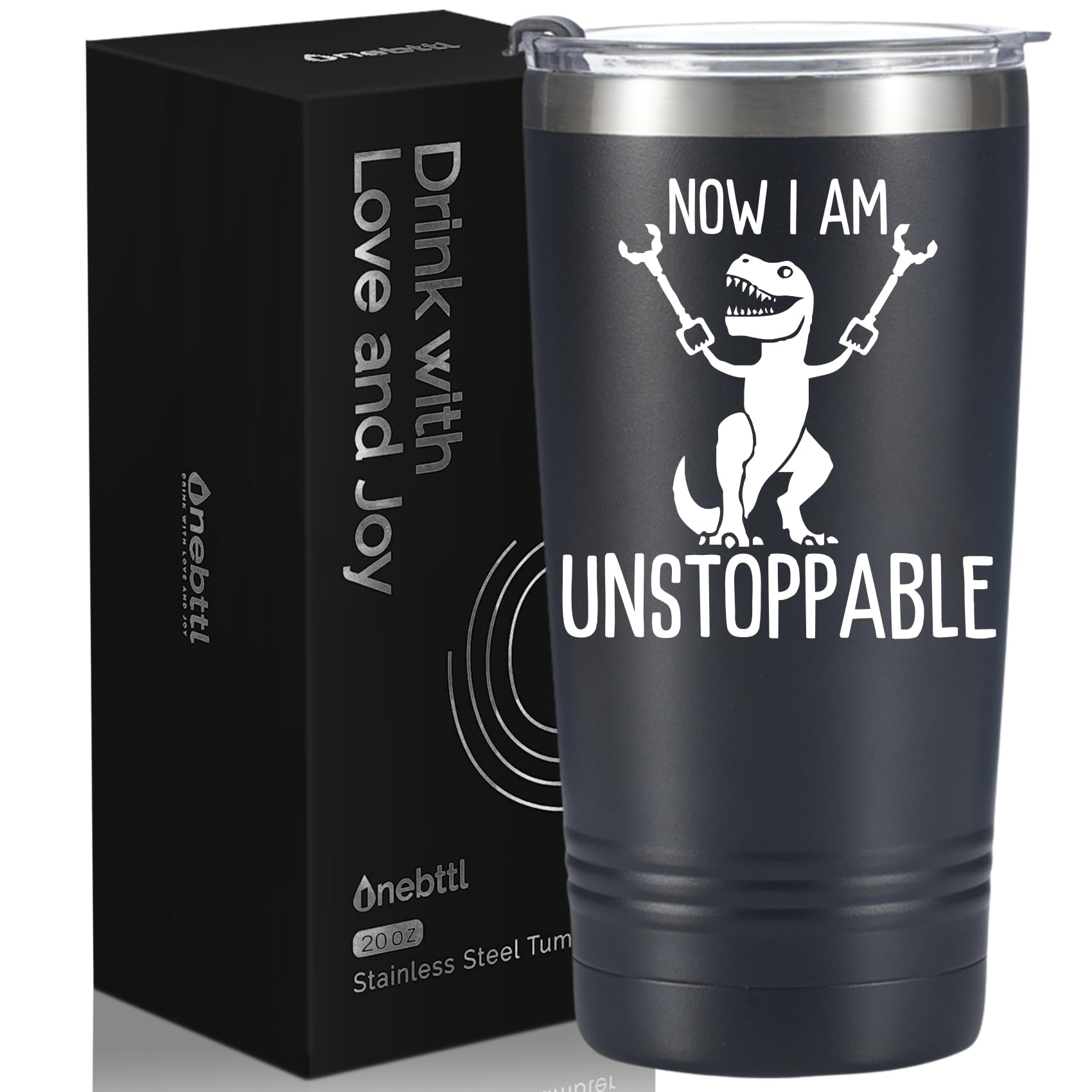 Onebttl Funny Tumbler for Men & Women, 20oz Stainless Steel Tumbler, Spill-Proof Lid & Straw Included, Funny Tyrannosaurus Rex Gifts for Friends &