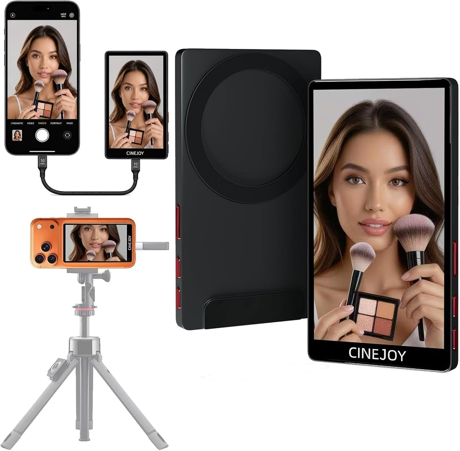 EACHSHOT CineJoy M2 Vlog Schermo Monitor Selfie Magnetico, Senza Ritardo 4K | Connessione Cablata, 𝐟𝐨𝐫 𝗶𝗣𝗵𝗼𝗻𝗲𝟭𝟳 𝟭𝟲 𝟭𝟱 series, 𝐍𝐨𝐭 𝟏𝟕𝐀𝐢𝐫, Porta Microfono p TikTok Live Stream (Nero)