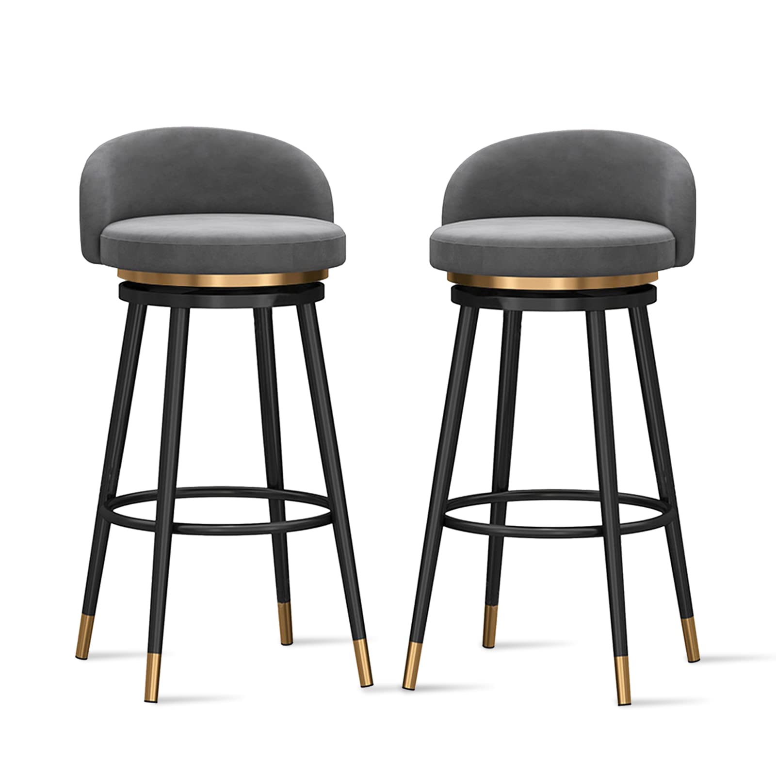 IUokLU Velvet Barstools with Back Modern Kitchen Stools for Breakfast Bar Upholstered Swivel Counter Chair for Kitchen Island 1 PCS(Grey-2 PCS)