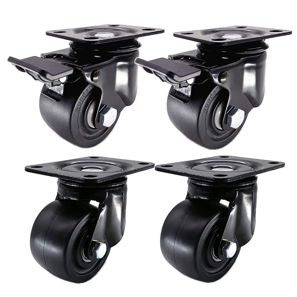 Set di 4 Ruote girevoli universali in Nylon per impieghi gravosi da 3" 75 mm 1200 kg con Freno, per Trasporto Industriale, Doppio Cuscinetto, per carrelli e Attrezzature Pesanti (2640 libbre
